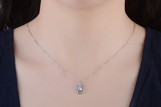 Crystal Halo Circle Necklace – Sterling Silver Elegance