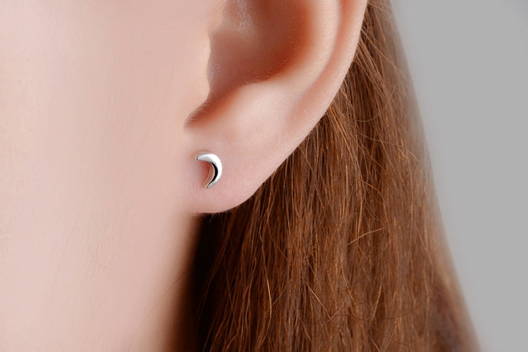 Tiny Moon & Star Stud Earrings – Sterling Silver Elegance