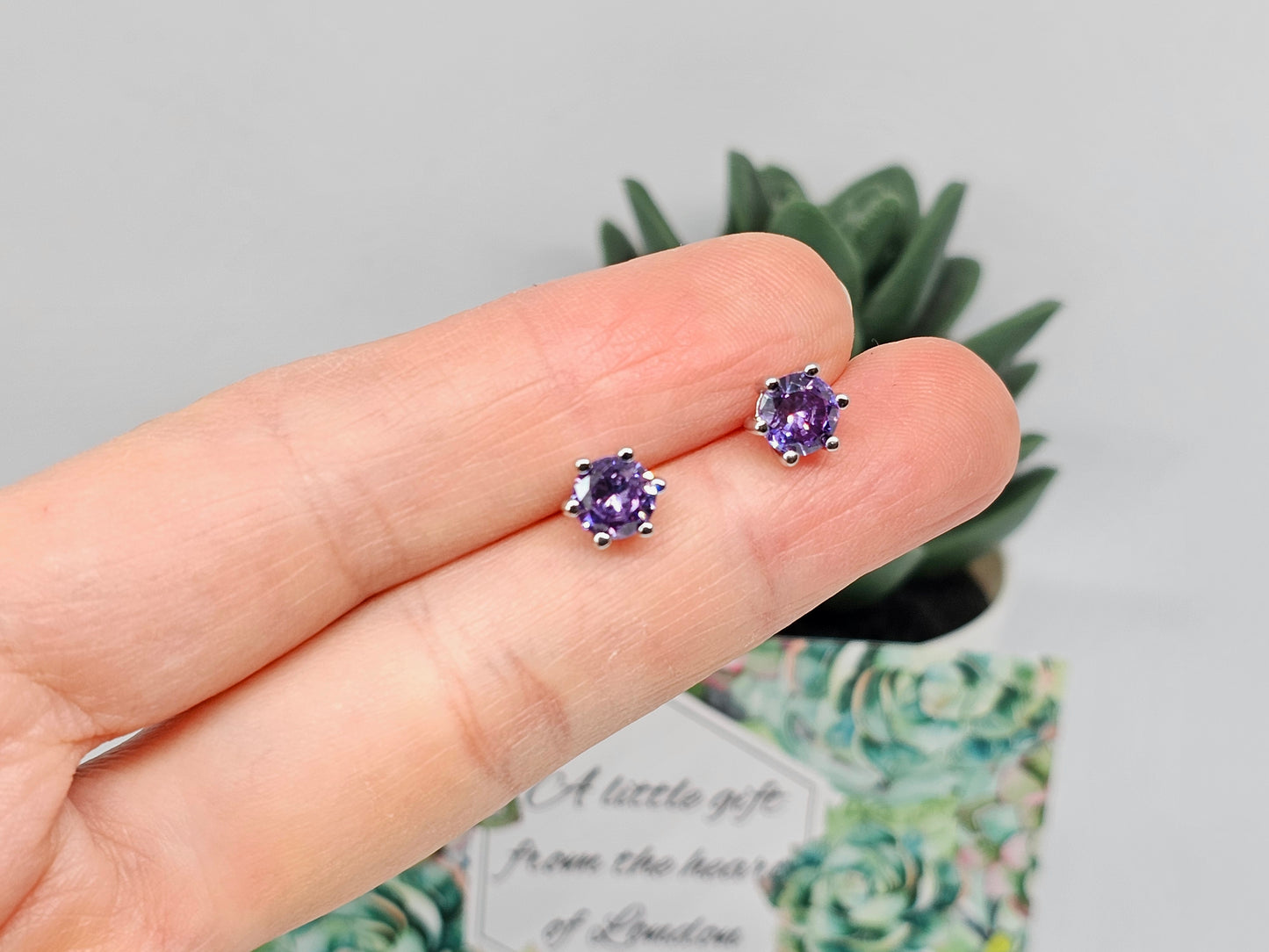 Sterling Silver Amethyst Stud Earrings - Calm · Balance · Protection