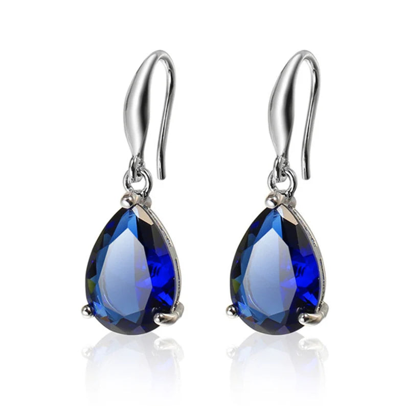 Sapphire Blue Teardrop Earrings – Sterling Silver Elegance