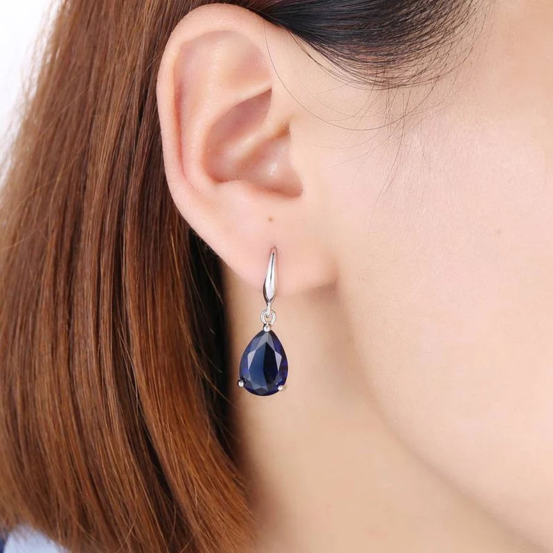 Sapphire Blue Teardrop Earrings – Sterling Silver Elegance