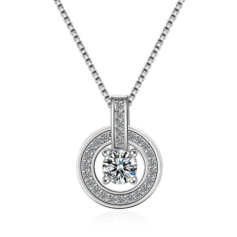 Crystal Halo Circle Necklace – Sterling Silver Elegance