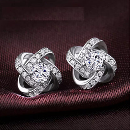 Crystal Knot Stud Earrings – Sterling Silver Elegance