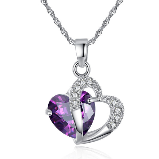 Amethyst Double Heart Necklace – Calm · Balance · Protection