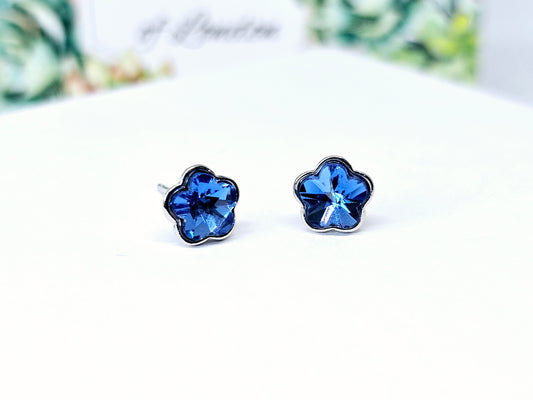 Sapphire Blue Flower Stud Earrings - Wisdom · Loyalty · Protection