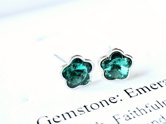 Emerald Flower Stud Earrings - Love · Hope · Wealth