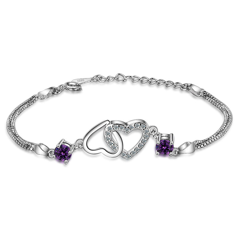 Amethyst Double Heart Connection Bracelet – Sterling Silver Two Souls, One Bond