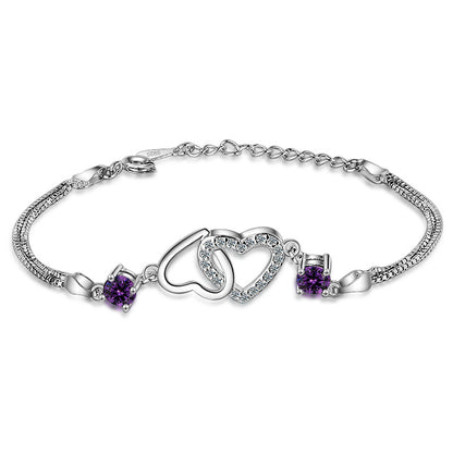 Amethyst Double Heart Connection Bracelet – Sterling Silver Two Souls, One Bond