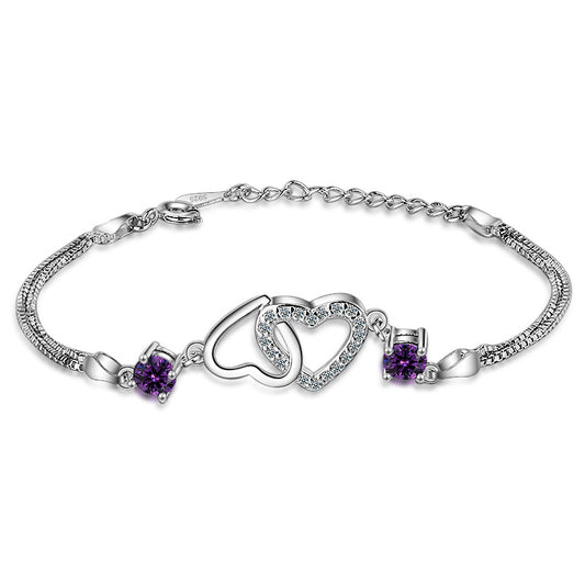 Amethyst Double Heart Connection Bracelet – Sterling Silver Two Souls, One Bond