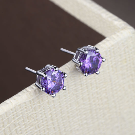 Sterling Silver Amethyst Stud Earrings - Calm · Balance · Protection