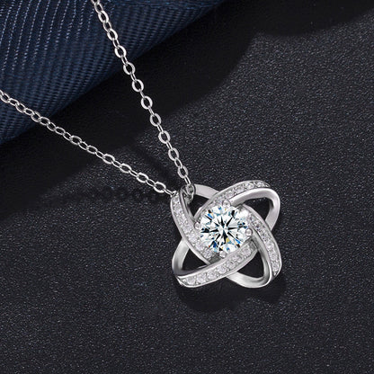 Crystal Knot Stud Necklace – Sterling Silver Elegance