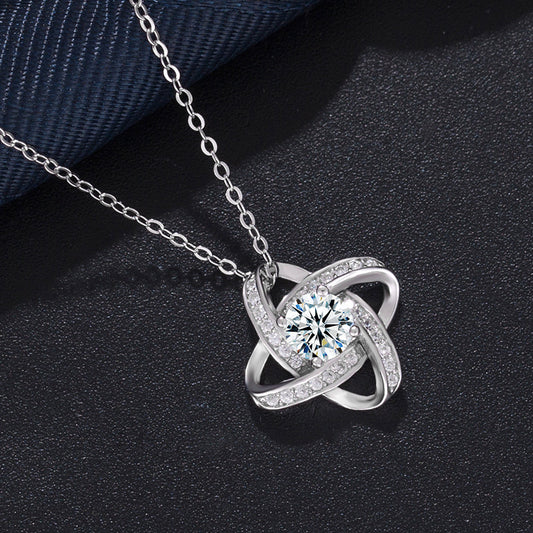 Crystal Knot Stud Necklace – Sterling Silver Elegance