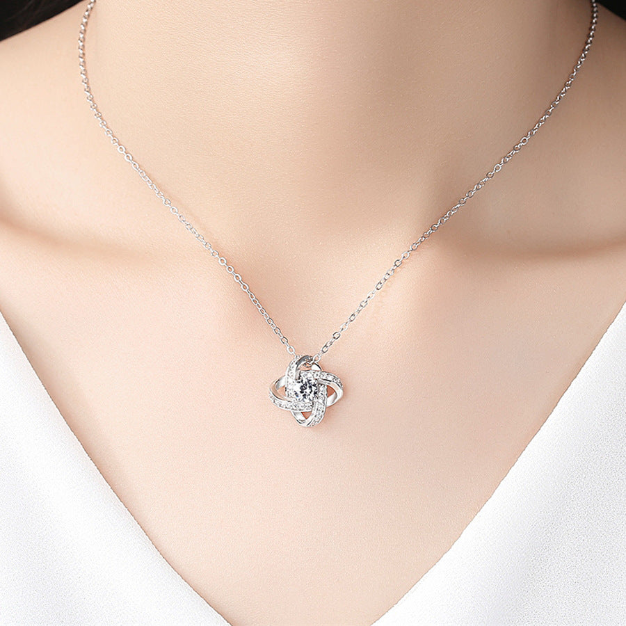 Crystal Knot Stud Necklace – Sterling Silver Elegance