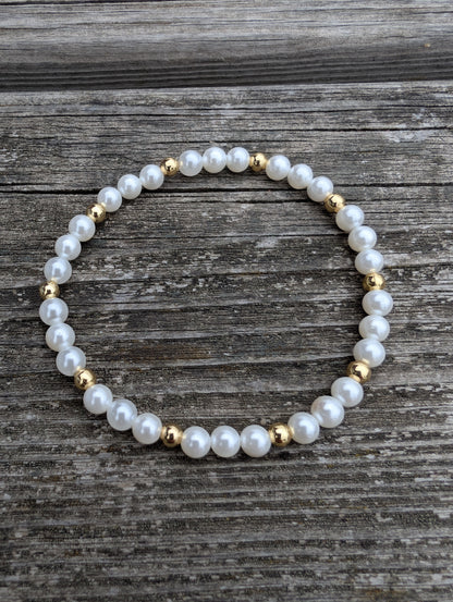 Self-care Pearl and Gold Bead Bracelet