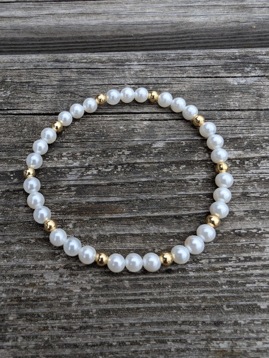 Self-care Pearl and Gold Bead Bracelet