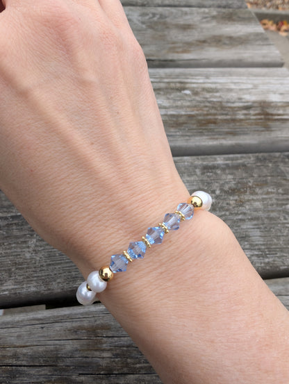 Pearl & Swarovski Birthstone Crystal  Bracelet