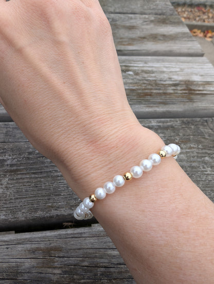 Self-care Pearl and Gold Bead Bracelet