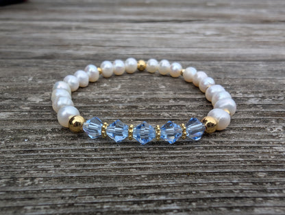 Pearl & Swarovski Birthstone Crystal  Bracelet
