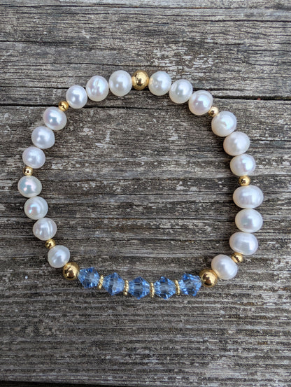Pearl & Swarovski Birthstone Crystal  Bracelet