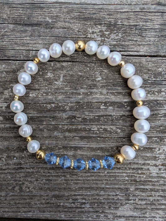 Pearl & Swarovski Birthstone Crystal  Bracelet
