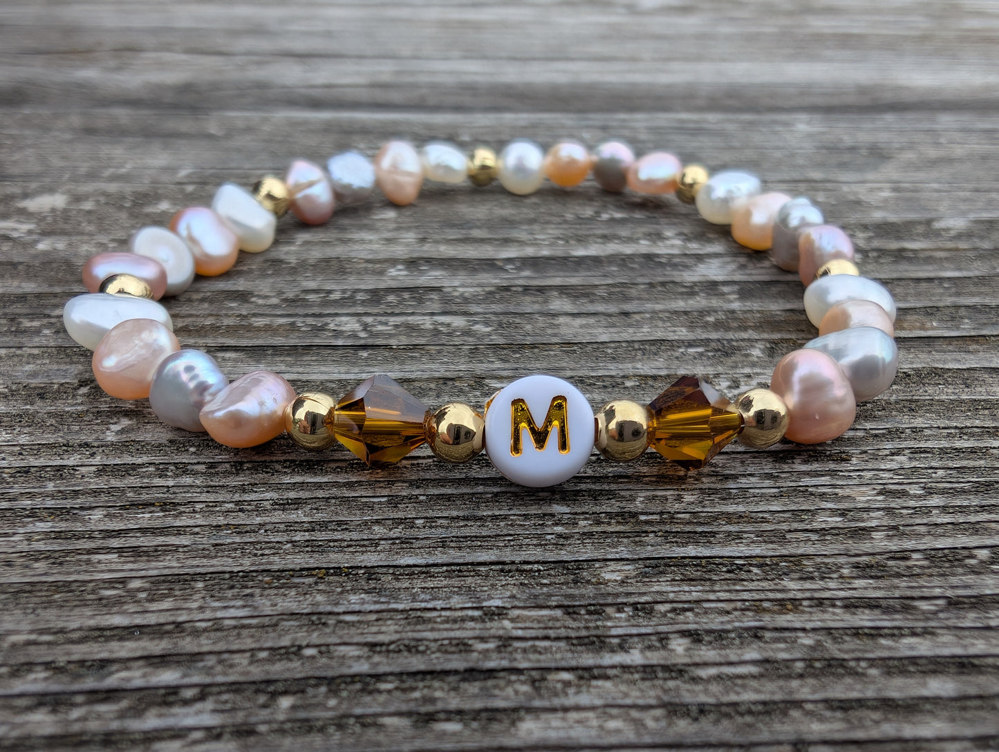 Custom Baroque Pearl Bracelet — Initial & Birthstone Gift