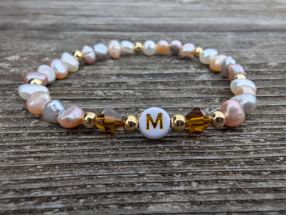 Custom Baroque Pearl Bracelet — Initial & Birthstone Gift