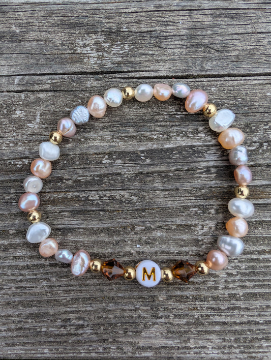 Custom Baroque Pearl Bracelet — Initial & Birthstone Gift