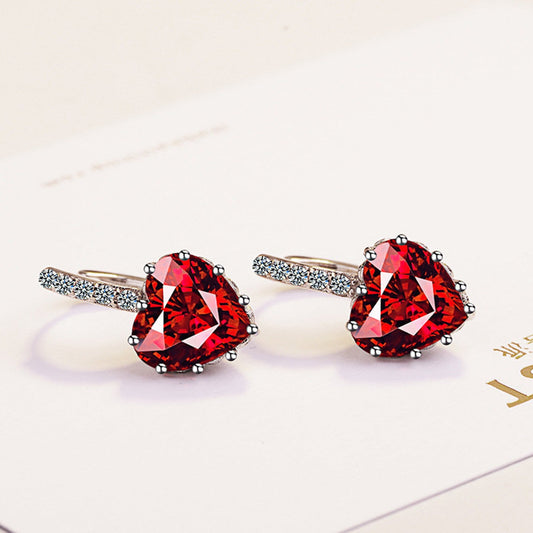 Ruby Sterling Silver Heart Hoop Earrings – Passion · Love · Strength