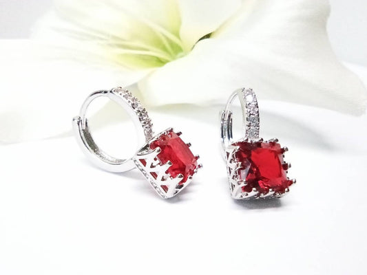 Ruby Sterling Silver Heart Hoop Earrings – Passion · Love · Strength