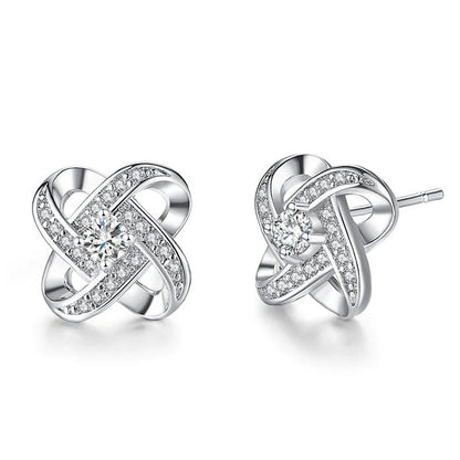 Crystal Knot Stud Earrings – Sterling Silver Elegance