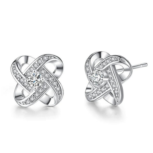 Crystal Knot Stud Earrings – Sterling Silver Elegance