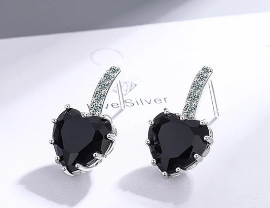 Black Onyx Sterling Silver Heart Stud Earrings – Strength · Protection · Grounding
