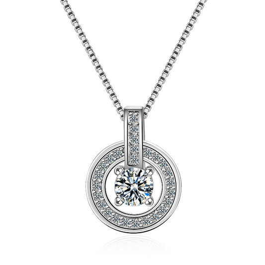 Crystal Halo Circle Necklace – Sterling Silver Elegance